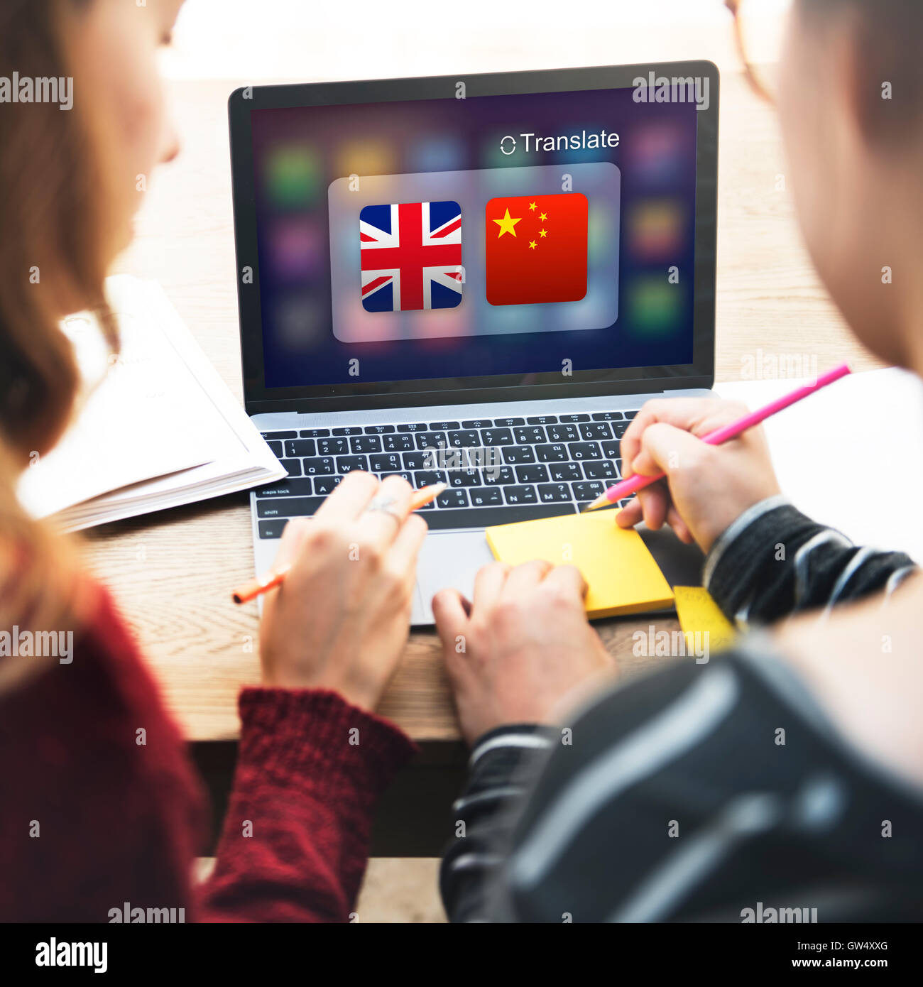 Langues Traduction anglais chinois Concept Application Banque D'Images