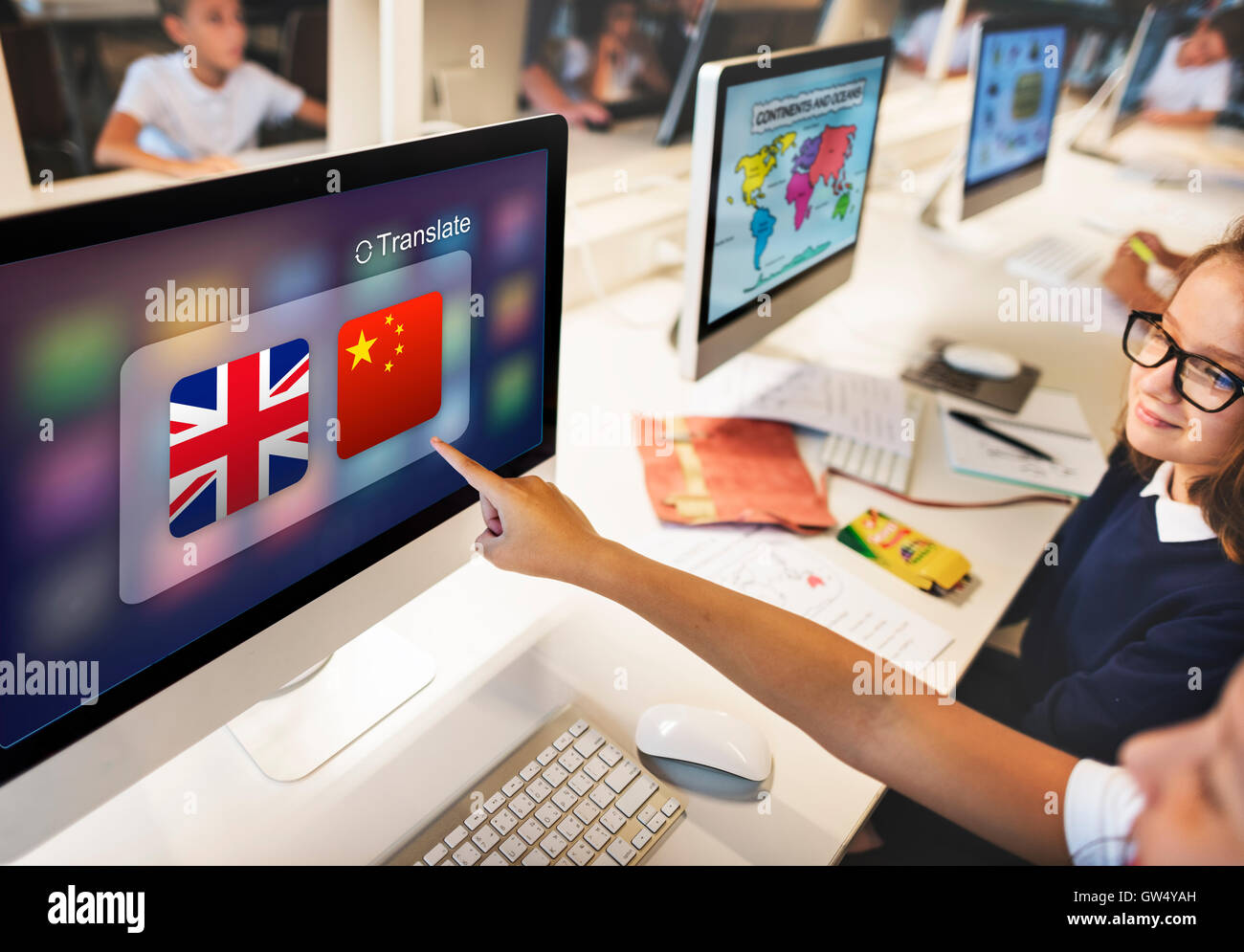 Langues Traduction anglais chinois Concept Application Banque D'Images