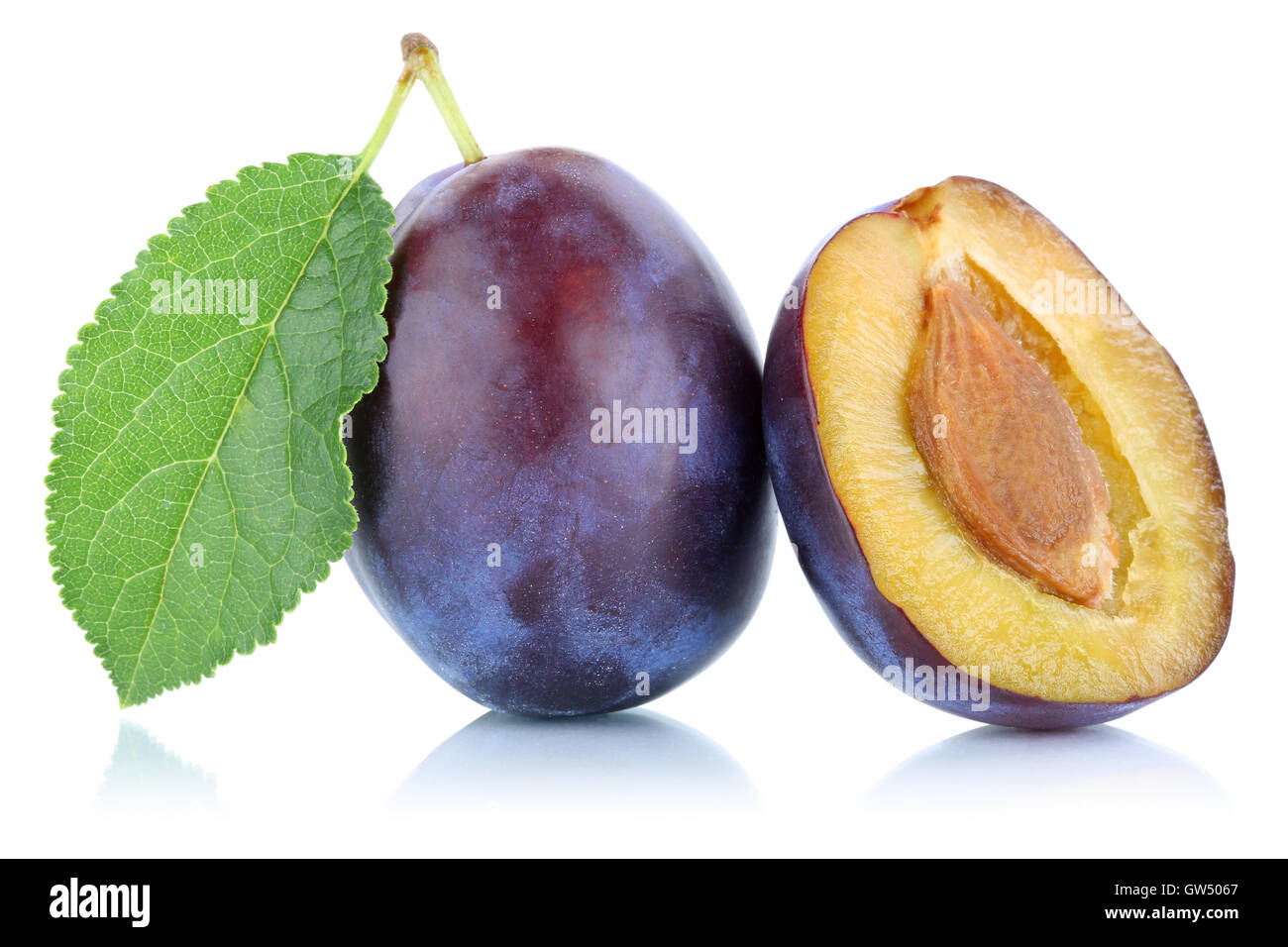Les prunes à pruneaux prune prune fruit isolé sur fond blanc Banque D'Images