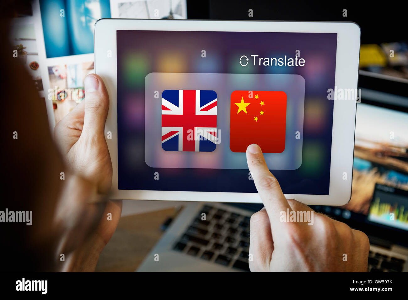Langues Traduction anglais chinois Concept Application Banque D'Images