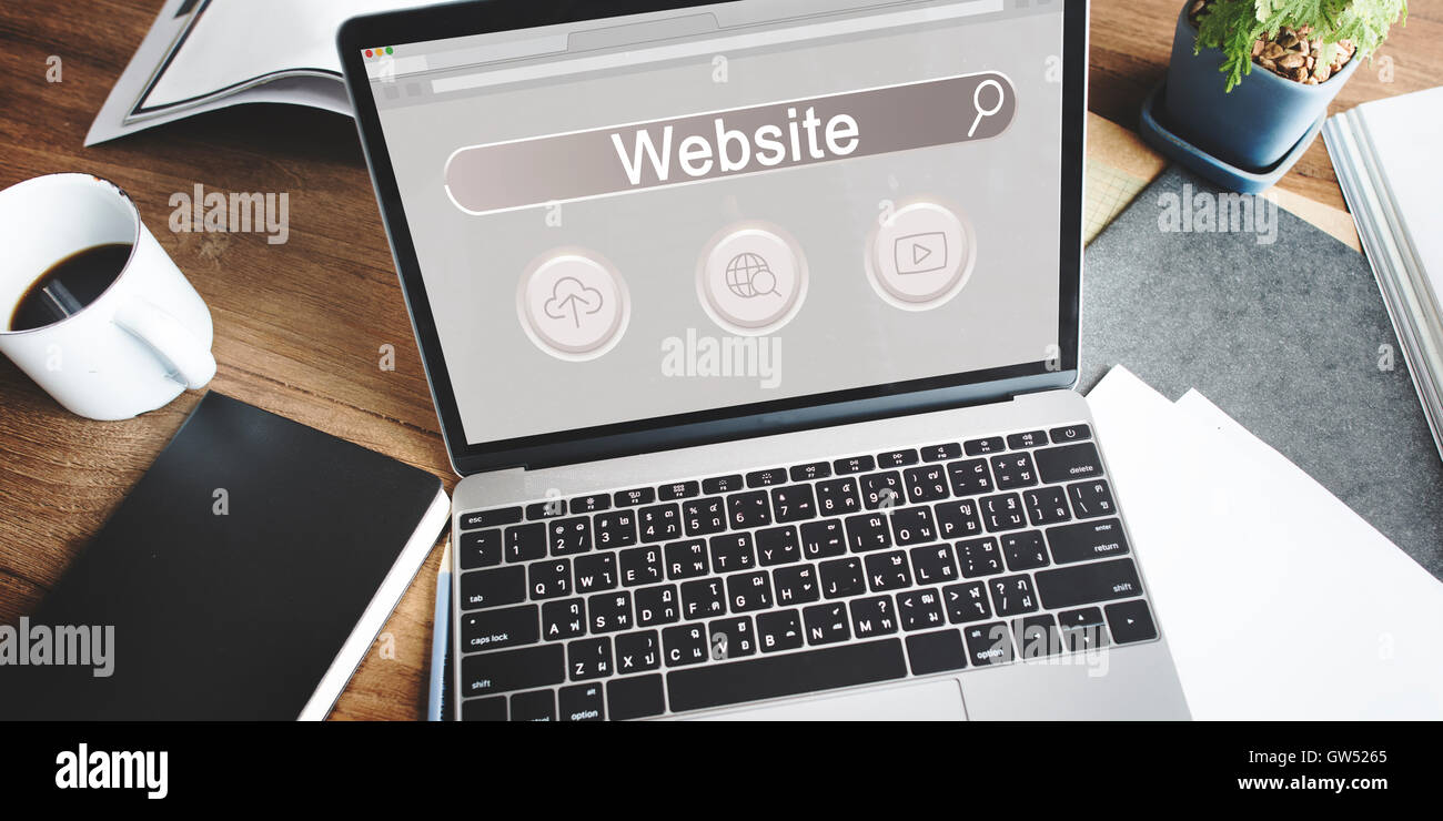 Site Web Search Bar Globe joueur icône nuage Concept Banque D'Images