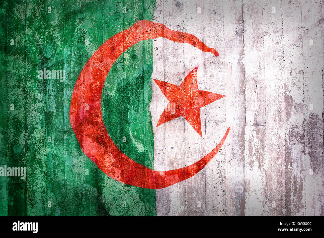Grunge style de l'Algérie drapeau sur un mur de brique pour le fond Banque D'Images