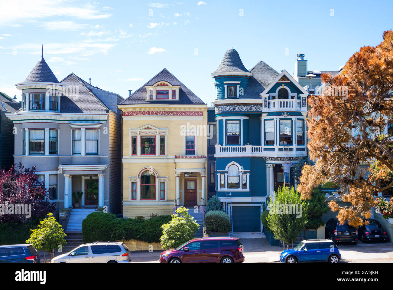 San Francisco, USA - 24 septembre 2015 : La couleur des maisons traditionnelles d'Alamo Square Banque D'Images