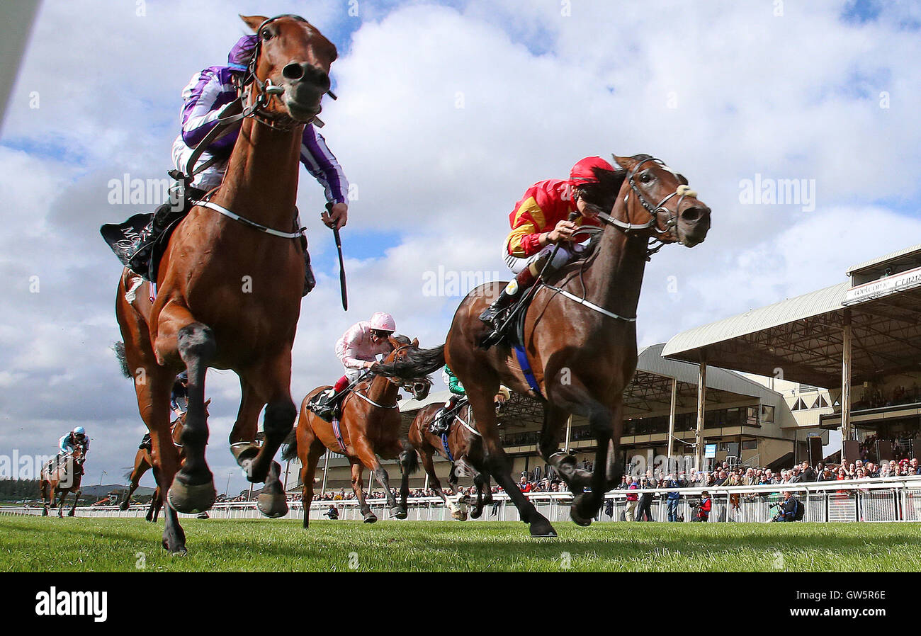 Étroitement monté par Donnacha O'Brien gagne le Moyglare Stud Stakes au cours de la deuxième journée de la Champions irlandais Longines au week-end de courses de Leopardstown. Banque D'Images