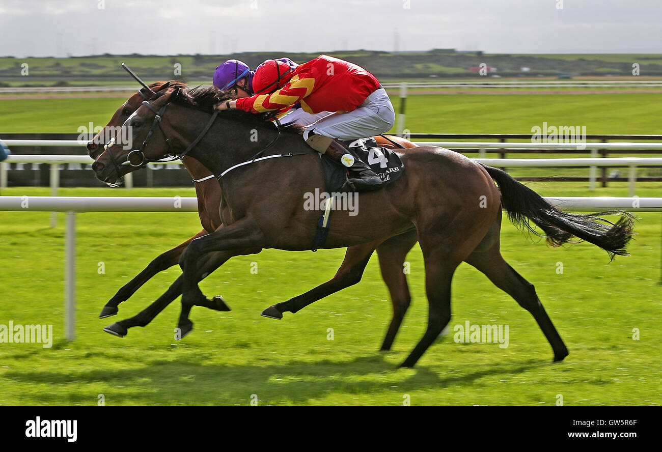 Étroitement monté par Donnacha O'Brien gagne le Moyglare Stud Stakes au cours de la deuxième journée de la Champions irlandais Longines au week-end de courses de Leopardstown. Banque D'Images