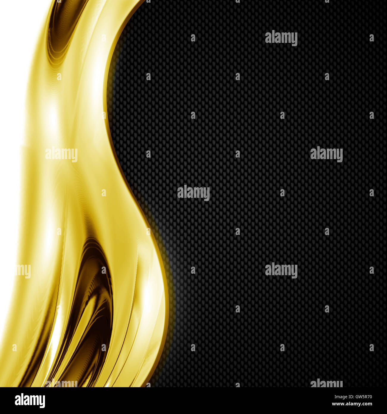 Fibre de carbone noir et or chrome courbe cadre. metal background. matériel de conception. 3d illustration. Banque D'Images
