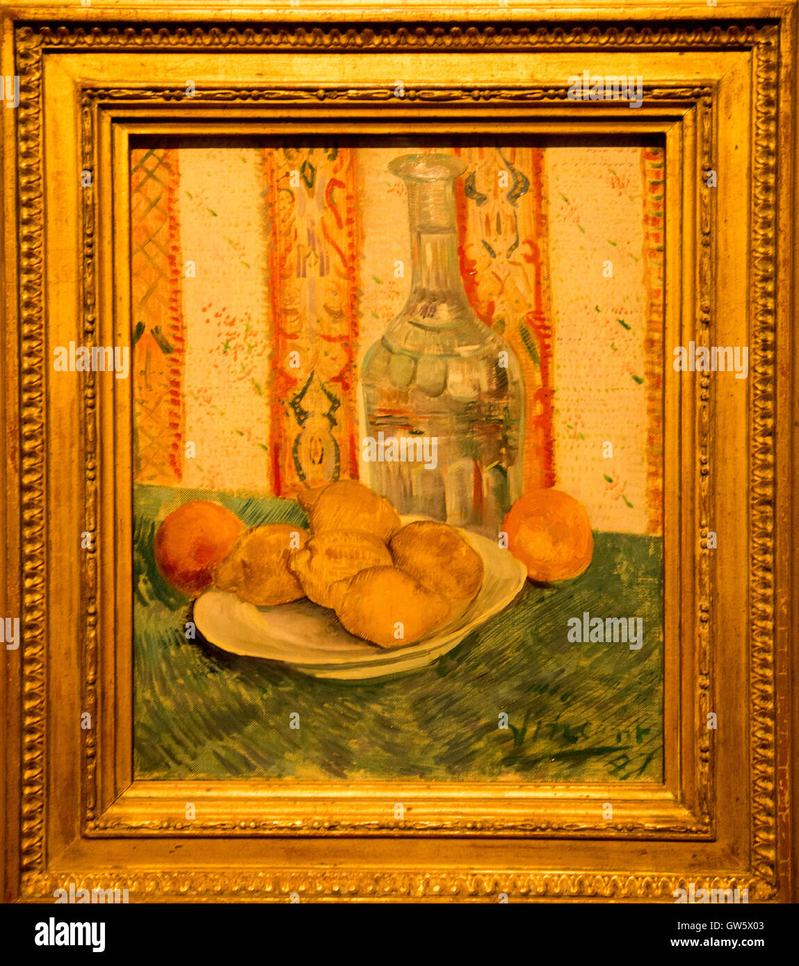 'Carafe et plat d''agrumes 1887 van Gogh Banque D'Images