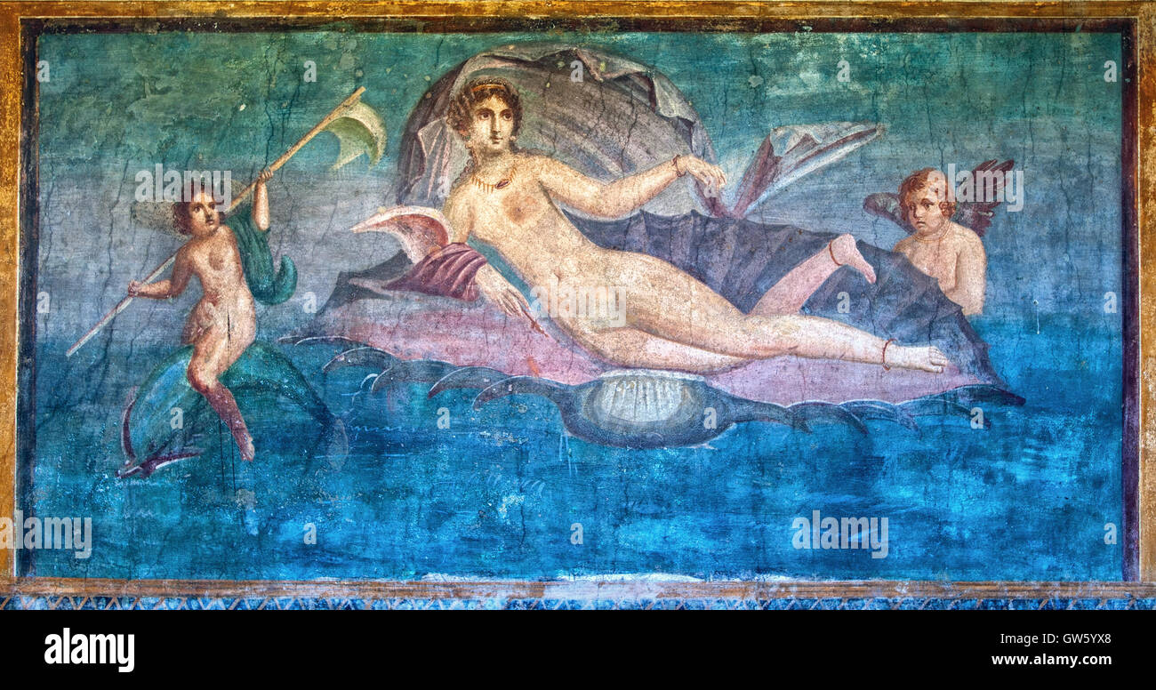 Vénus dans le Shell, une ancienne fresque romaine dans le Temple de Vénus, site d'excavation de Pompéi, Italie Banque D'Images