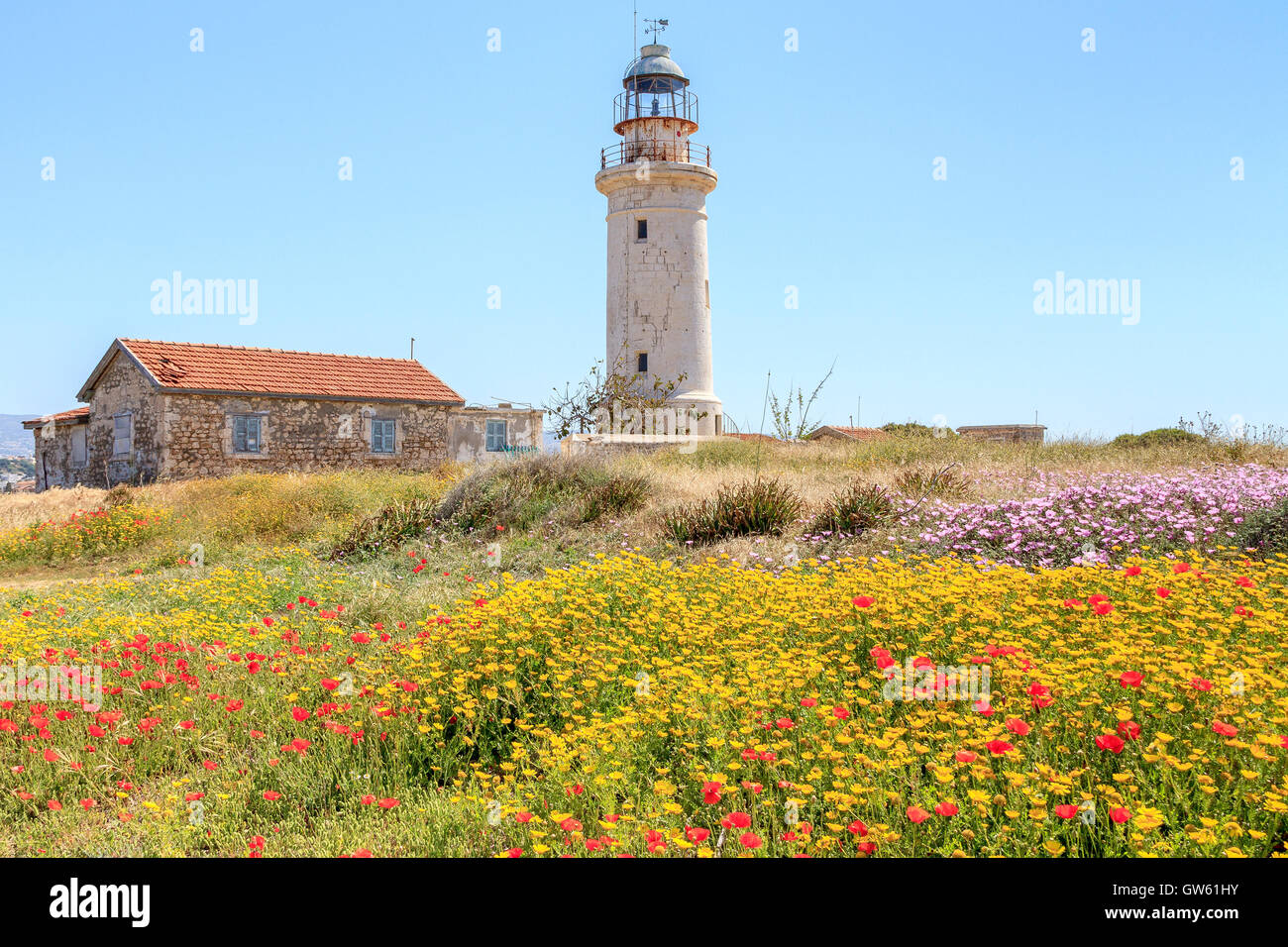 Paysage phare de Paphos Chypre Banque D'Images