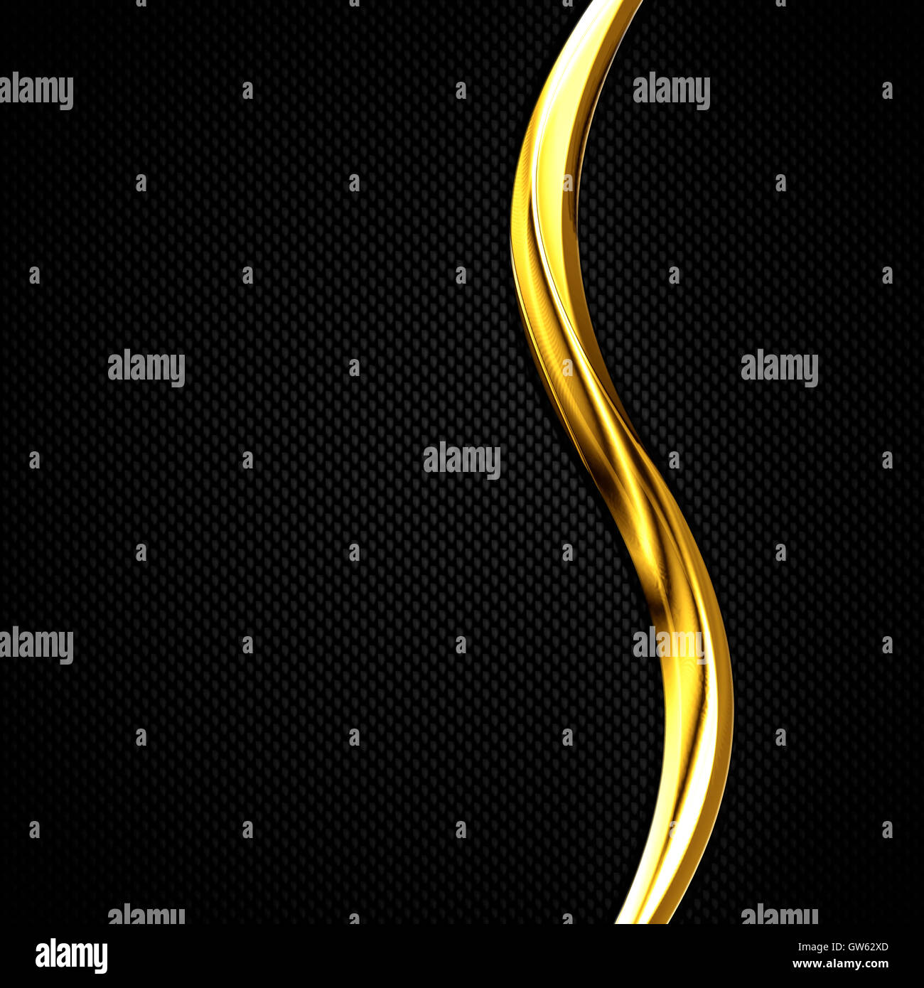 Fibre de carbone noir et or chrome courbe cadre. metal background. matériel de conception. 3d illustration. Banque D'Images