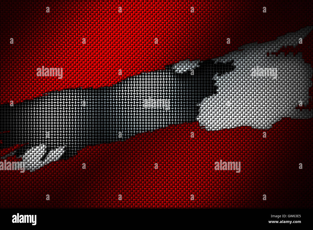 Fibre de carbone blanc et rouge larme sur le grillage métallique noir. contexte et la texture. 3d illustration. Banque D'Images