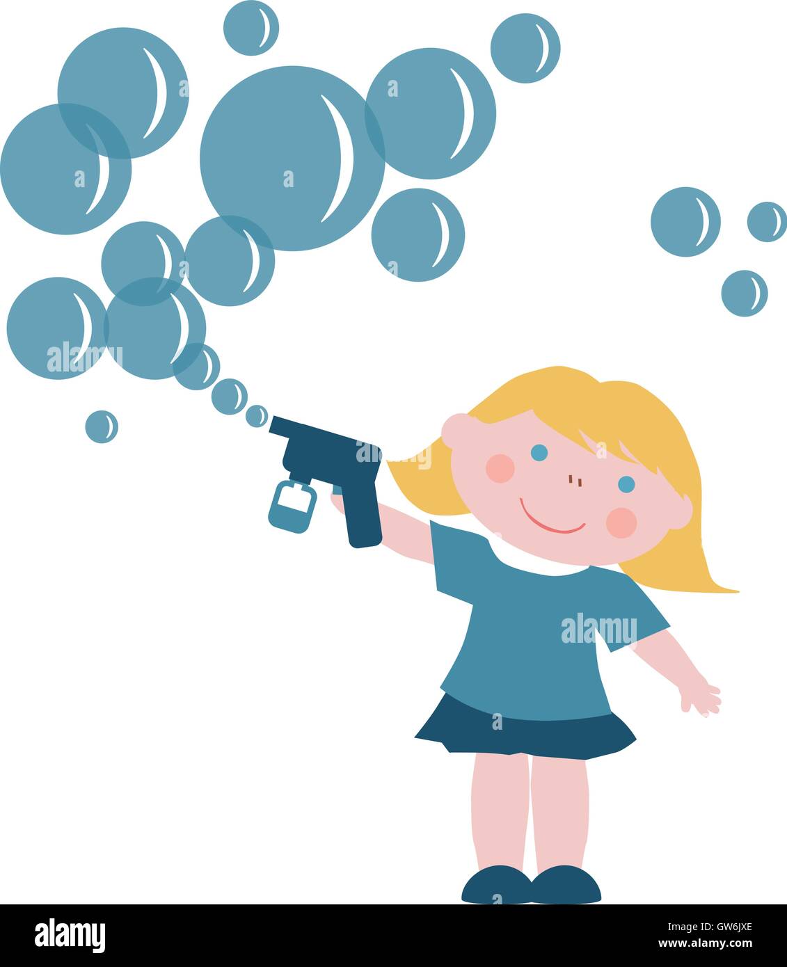 Petite fille avec des bulles de savon gun Illustration de Vecteur