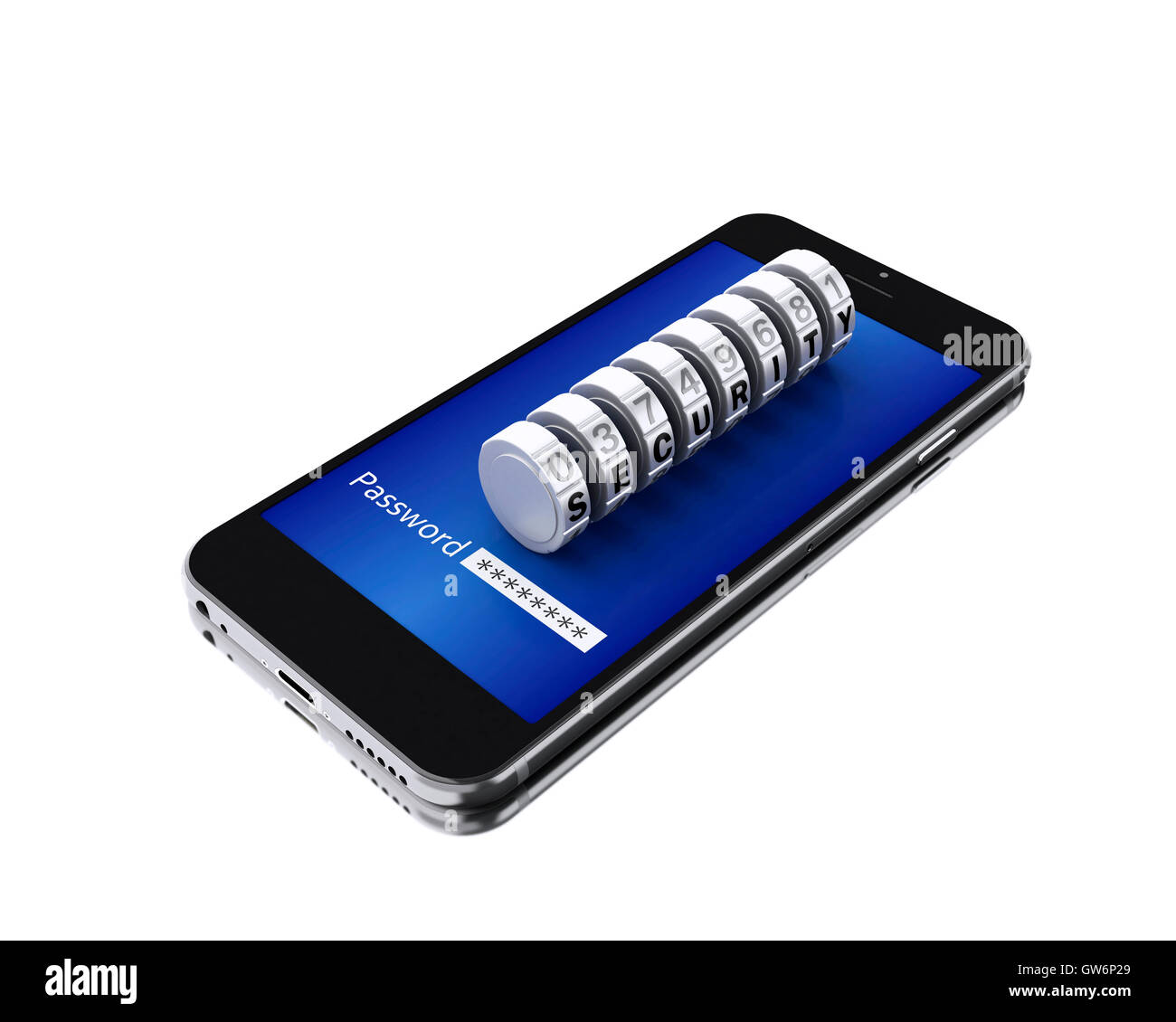 3d illustration. Smartphone avec mot de passe à l'écran et les cadenas à combinaison. Concept de sécurité mobile. Isolated white background Banque D'Images