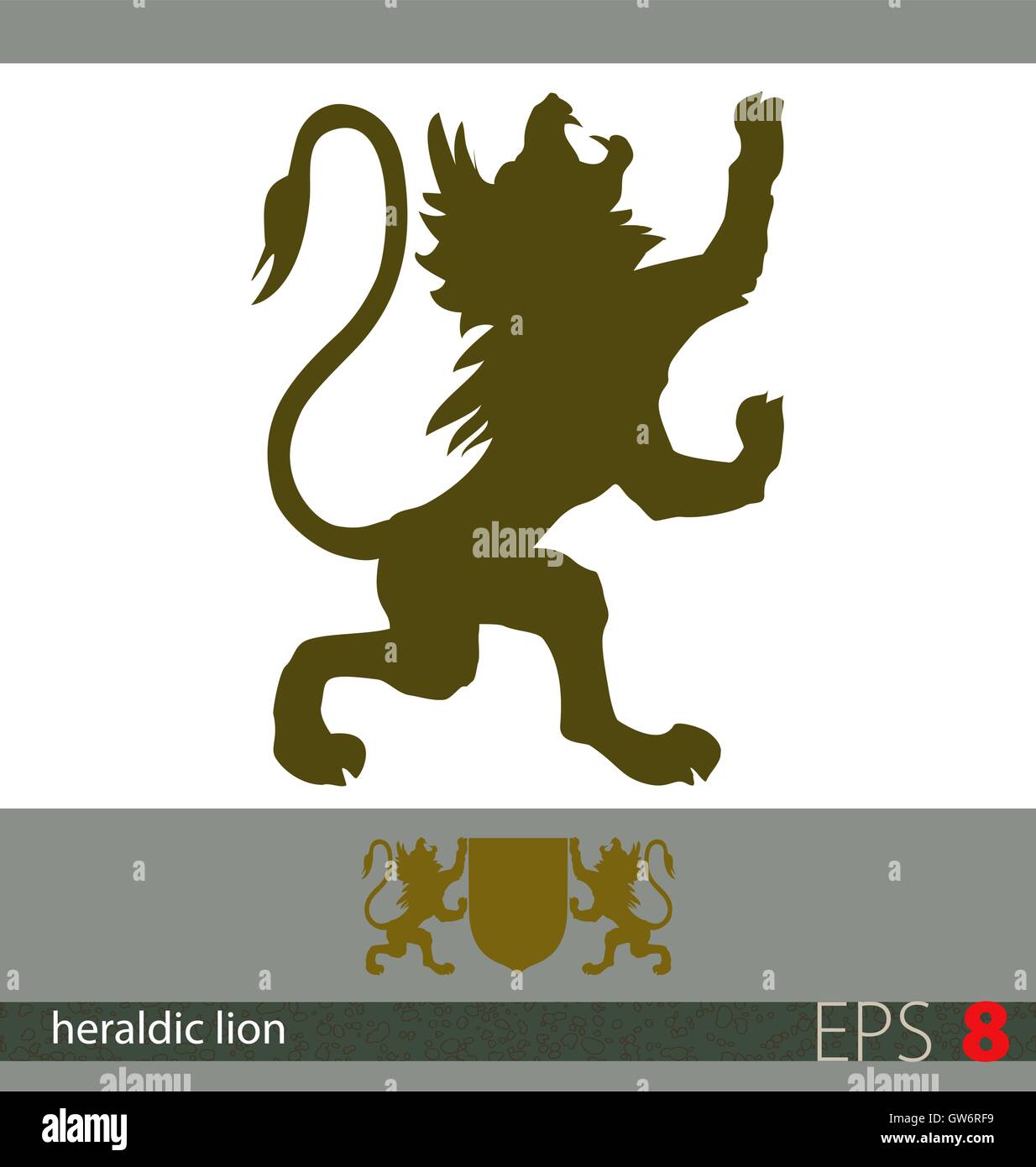 Lion héraldique dessiné à la main. élément pour crest design, logo, t-shirt, sac, tatouage, etc. Illustration de Vecteur