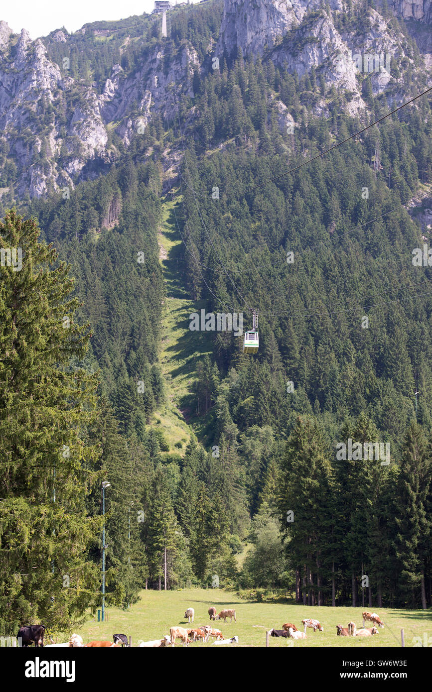 Funiculaire à Tegel berg Allemagne avec vue sur la château de Schwangau Banque D'Images