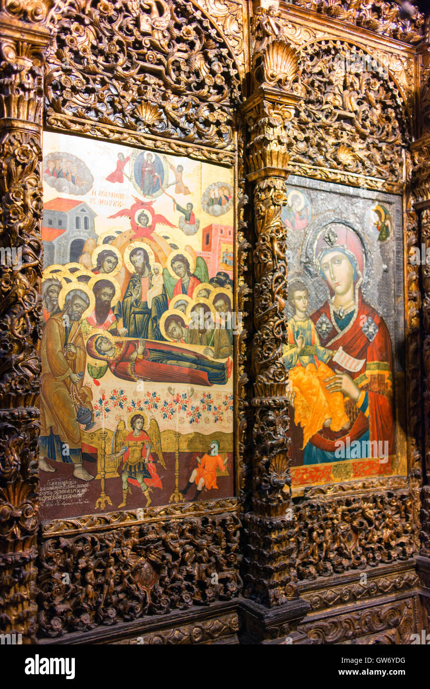 Dans l'Iconostase Onufri Musée dans la Cathédrale de l'assomption de Sainte Marie, à l'intérieur des murs de Berat Château. Banque D'Images