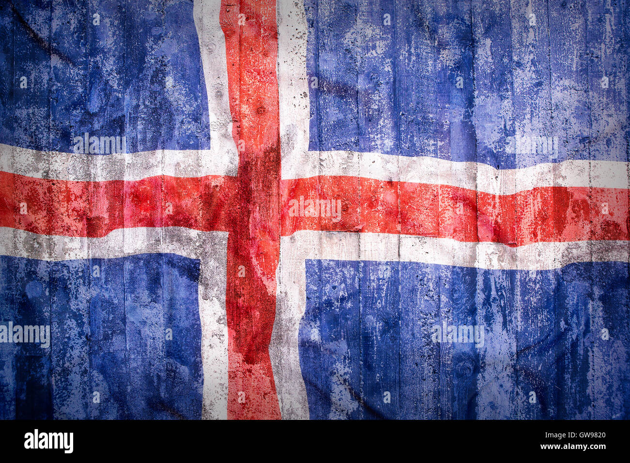 Grunge style d'Islande drapeau sur un mur de brique pour le fond Banque D'Images