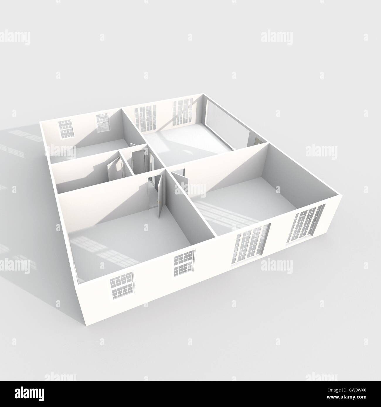 Le rendu 3D Intérieur vue perspective de modèle en papier vide accueil appartement Banque D'Images