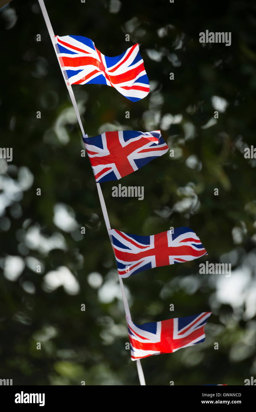 Drapeaux de l'Union européenne utilisée comme bunting lors d'une épreuve cycliste, au Royaume-Uni. Banque D'Images