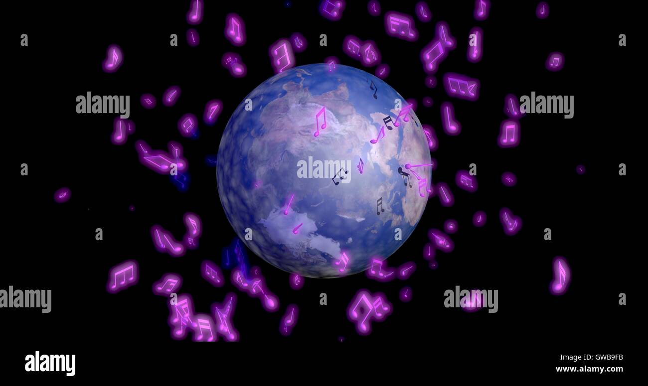 Lumineux émettant de la terre purple music symboles pour l'espace Banque D'Images