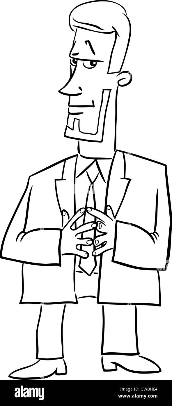 Cartoon noir et blanc Illustration de patron ou Manager Business Character Illustration de Vecteur