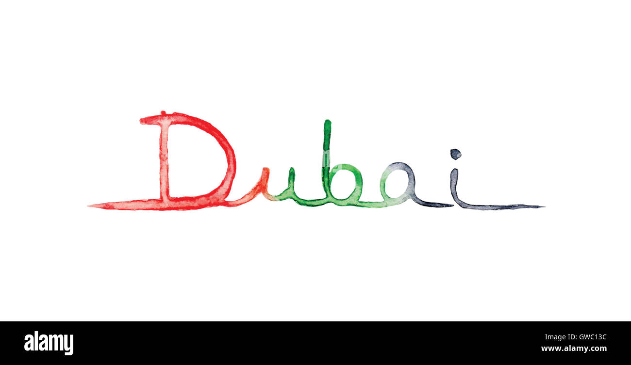 Dubai UAE lettrage en couleurs du drapeau Banque D'Images