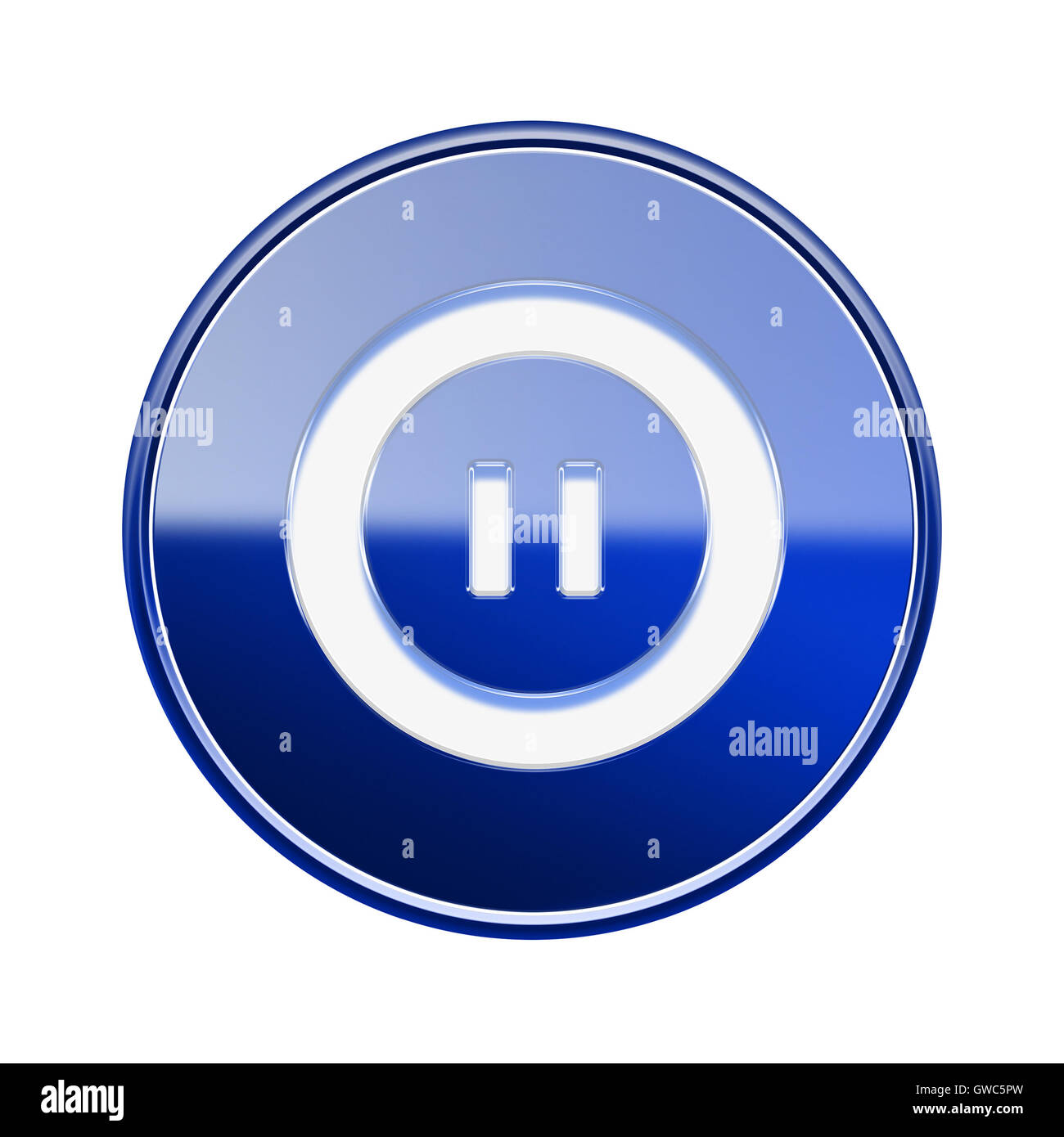 L'icône Pause bleu brillant, isolé sur fond blanc Banque D'Images