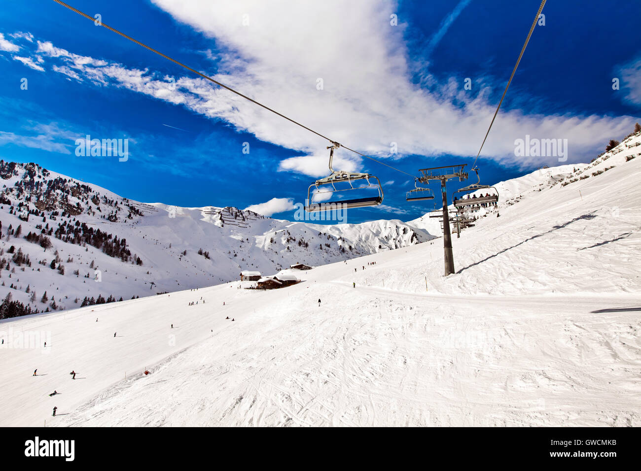 Télésiège de ski dans les Alpes, Mayerhofen, Autriche Banque D'Images