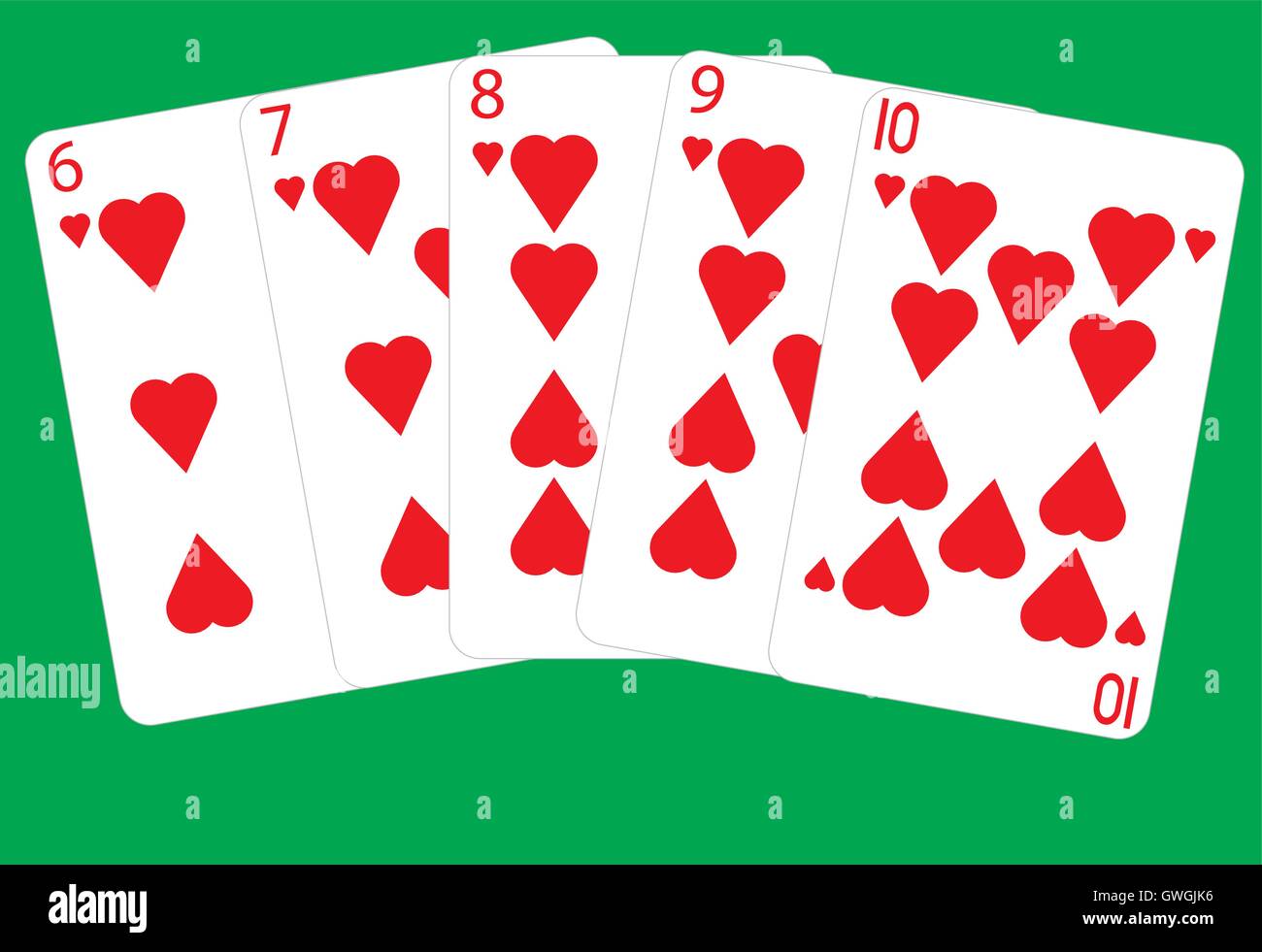 Une Quinte Flush Winning Poker main sur un fond vert Illustration de Vecteur