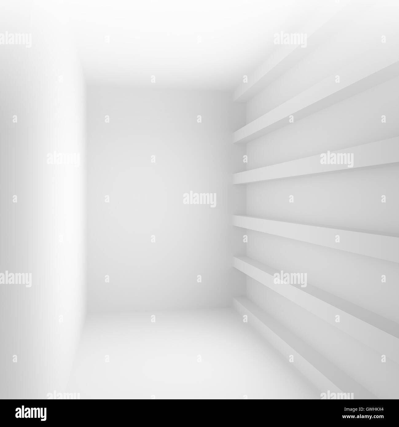 White abstract empty corridor intérieur avec poutres apparentes sur le mur. Square 3d illustration Banque D'Images