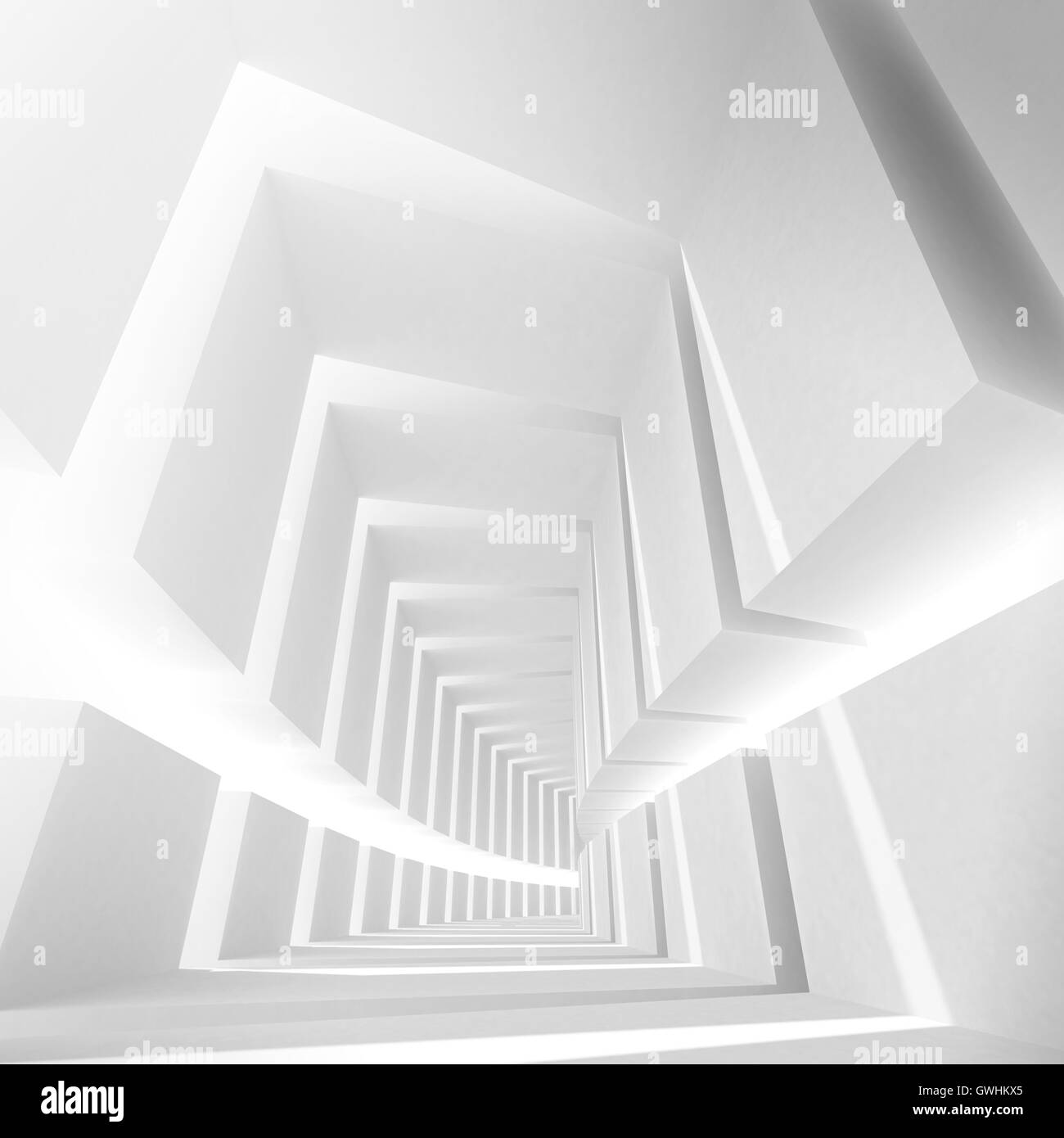 White abstract empty corridor intérieur avec des faisceaux lumineux. Square 3d illustration Banque D'Images