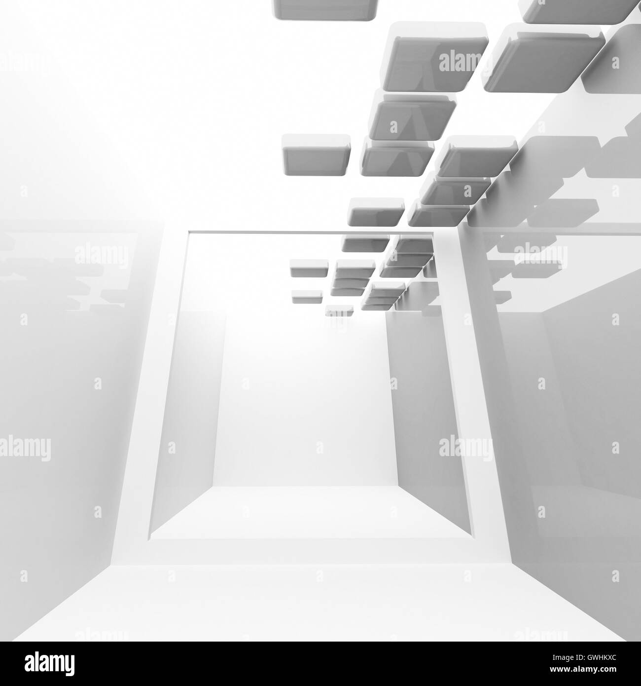 White abstract empty corridor intérieur avec décoration de plafond. Square 3d illustration Banque D'Images White abstract empty corridor intérieur avec décoration de plafond. Square 3d illustration Banque D'Images