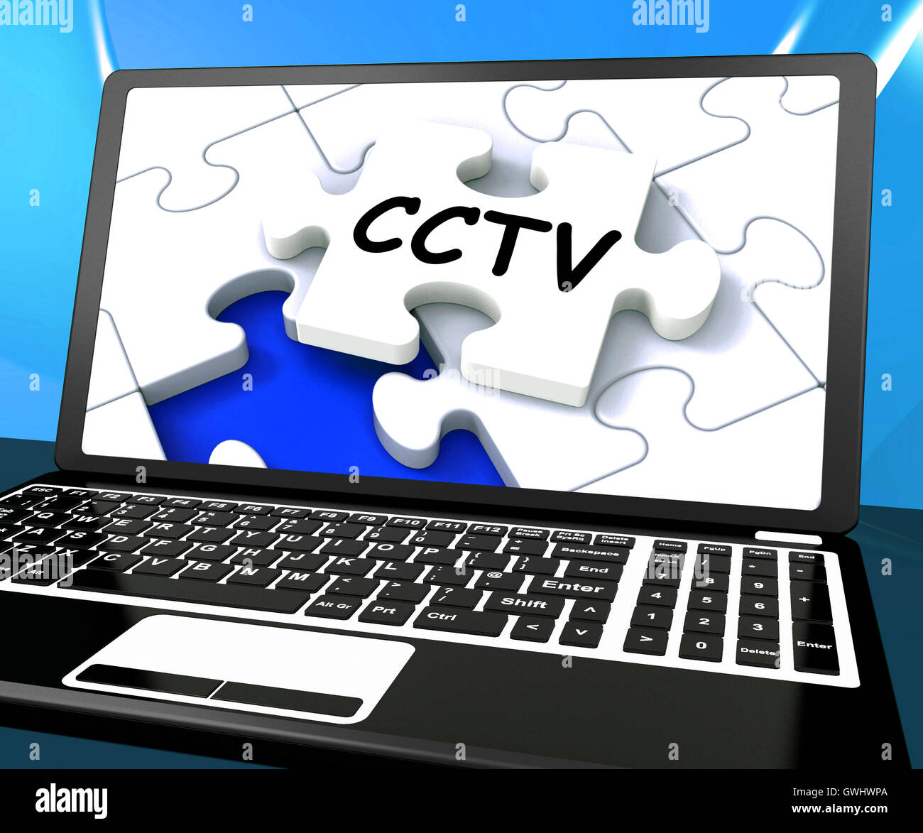 Ordinateur portable Caméra CCTV Surveillance Montre la protection ou la surveillance en ligne Banque D'Images