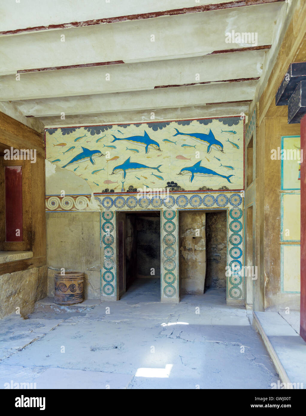 Fresque des dauphins, symbole de la culture minoenne, palais de Knossos, Crete Banque D'Images