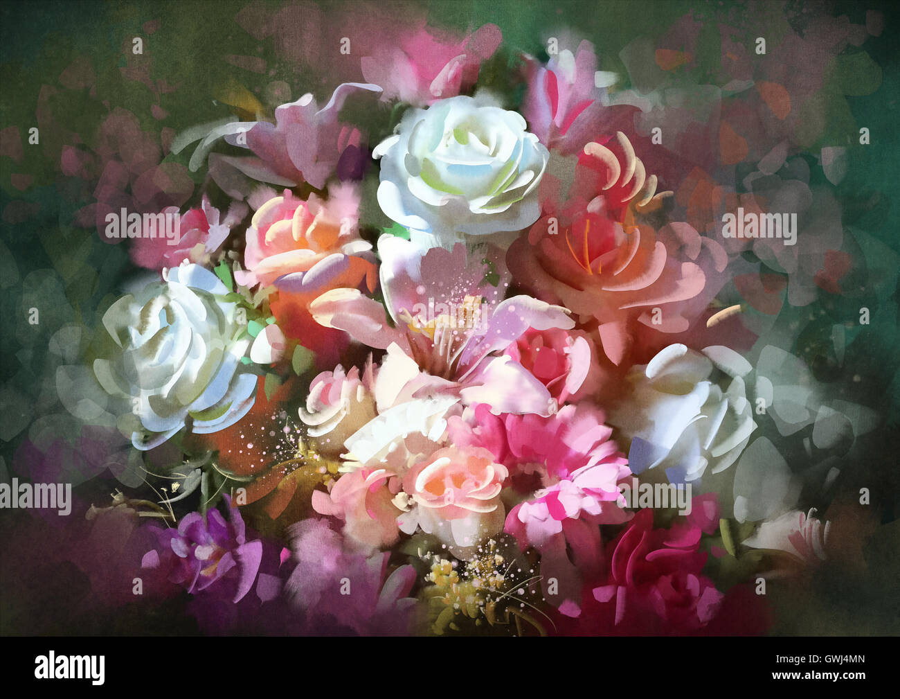 Bouquet de fleurs colorées,illustration,peinture numérique Banque D'Images