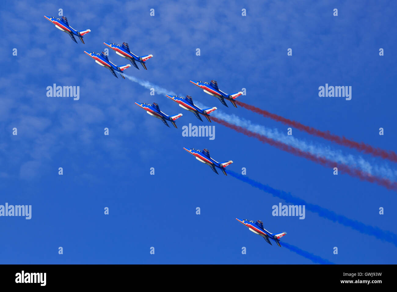 De l'air française, les Alpha jets de la Patrouille de France à Zeltweg Airpower en Autriche, Banque D'Images