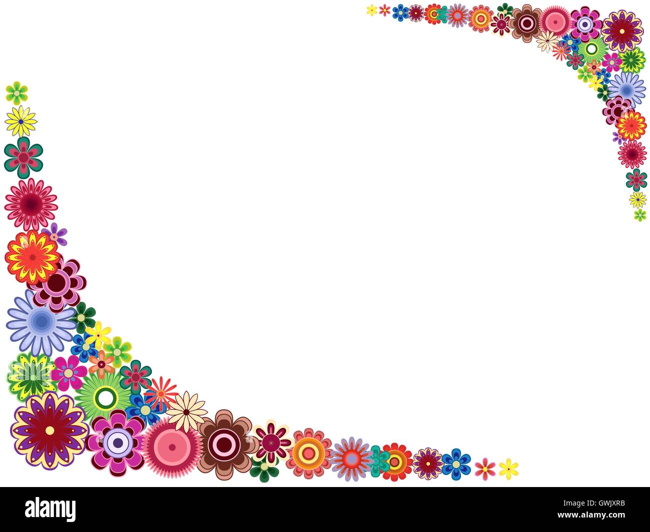 Carte de vœux placés autour du périmètre de nombreuses fleurs colorées, vector illustration Illustration de Vecteur