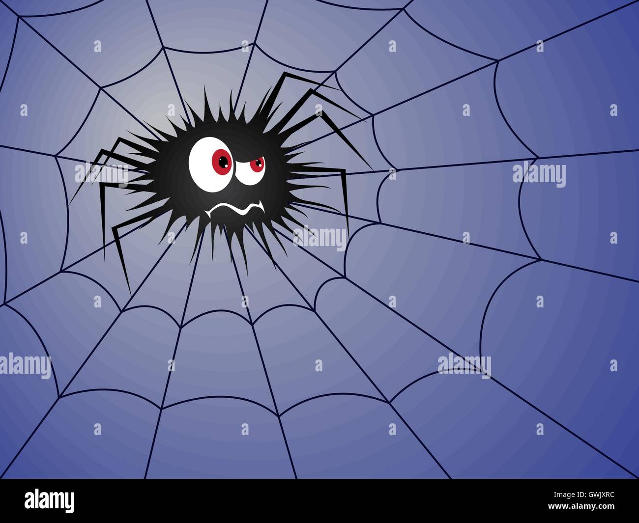 Spider en colère sur l'araignée à fond bleu, dessin à la main cartoon