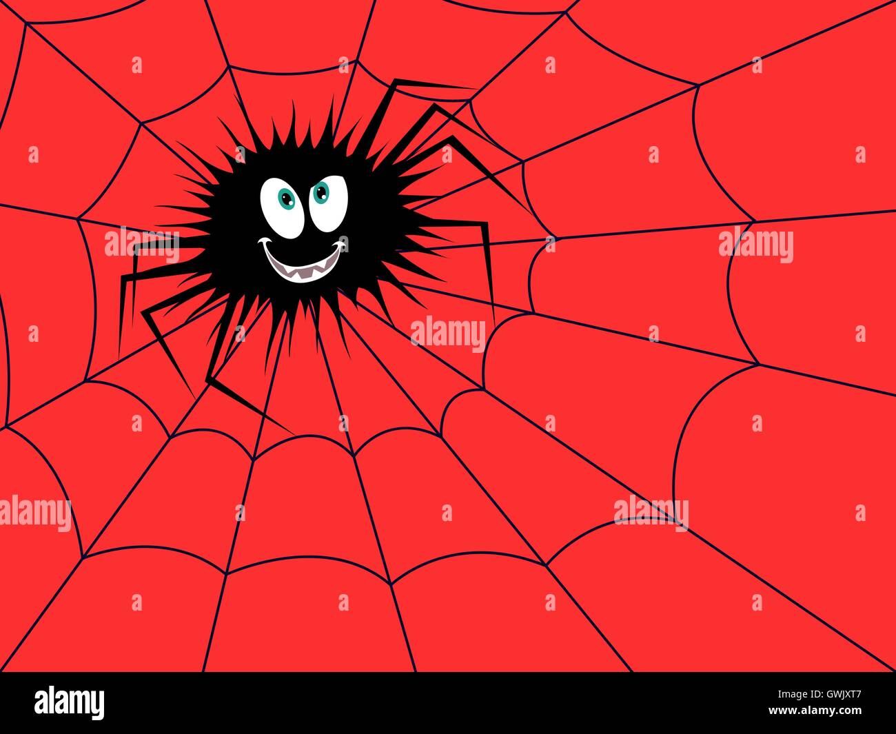 Funny Big spider sombre sur l'araignée à fond rouge, dessin à la main