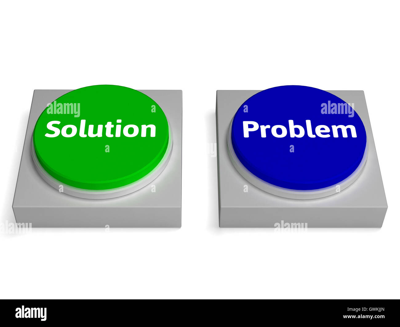 Problème et solution des problèmes ou des problèmes montre les boutons Banque D'Images