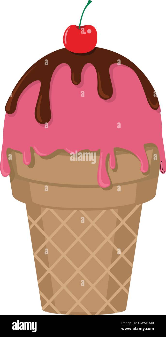 Cornet de crème glacée avec Cherry Topping Vector Illustration de Vecteur