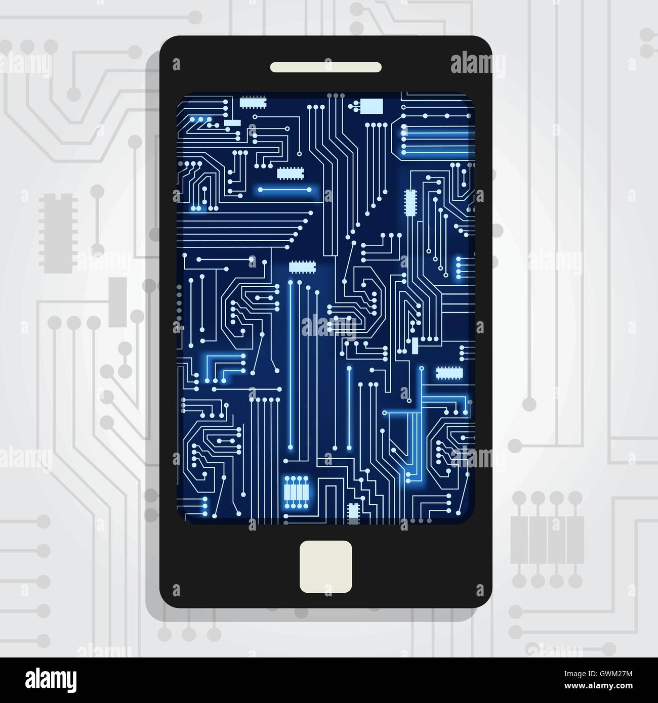 Cell phone mobile montrant des circuits électroniques à l'intérieur. Illustration de Vecteur