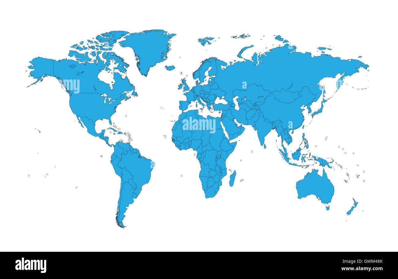 Carte du monde avec des bordures de couleur bleu design plat Banque D'Images