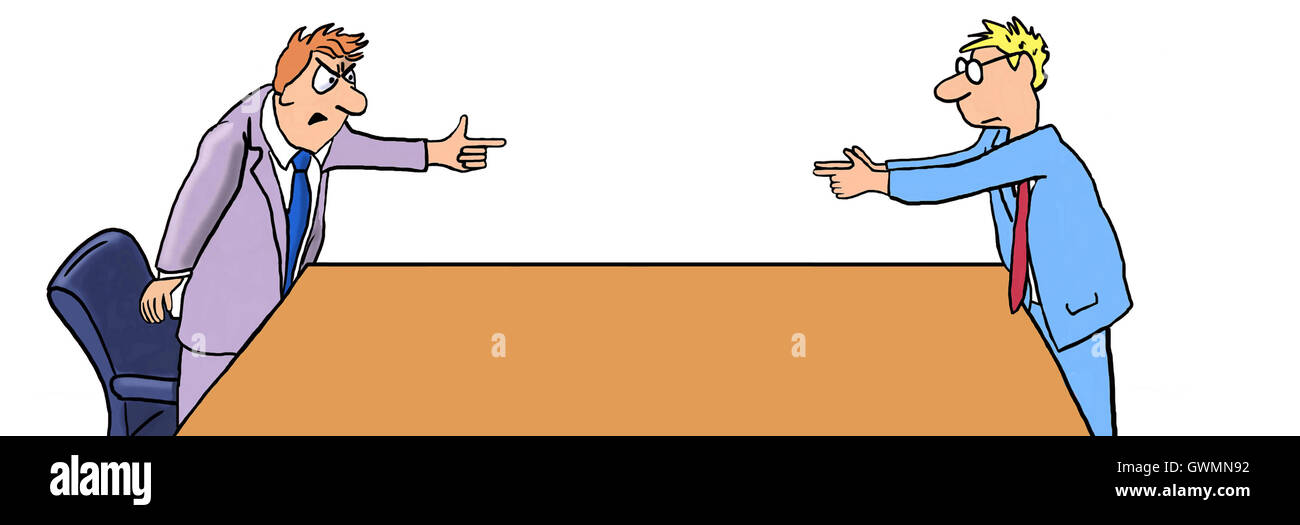 Business illustration couleur montrant deux hommes d'agir et montrer du doigt. Banque D'Images