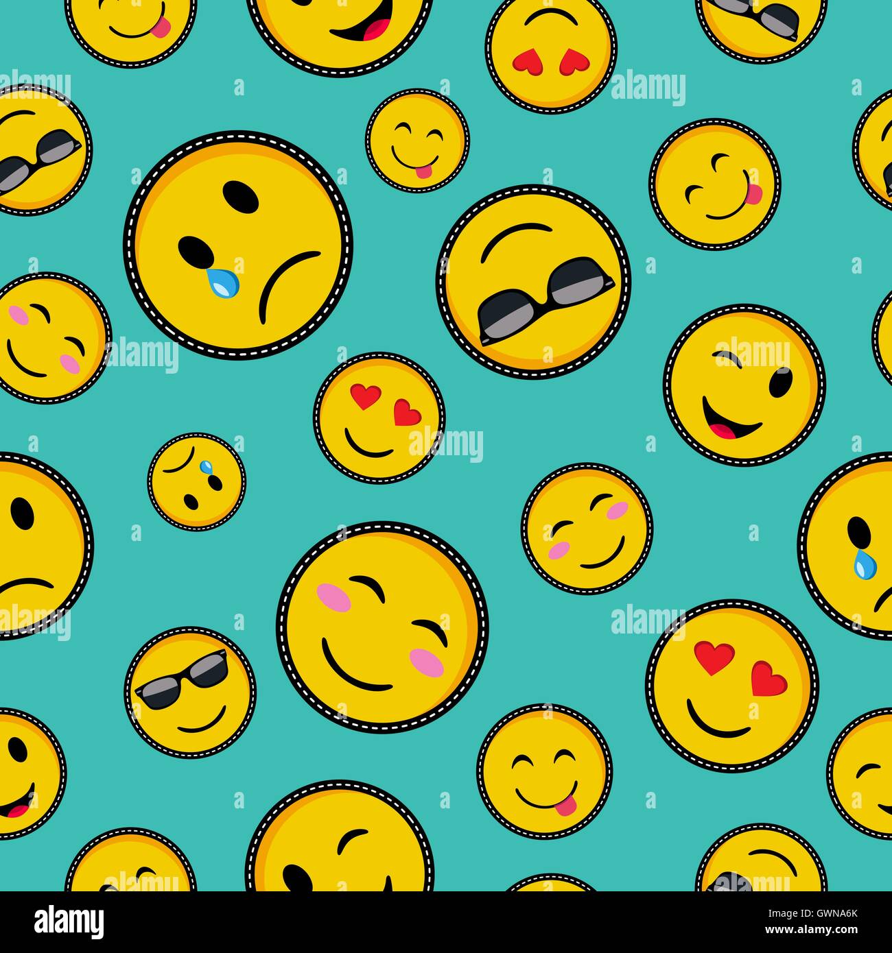 Modèle transparent avec la couleur vibrante de smiley, icônes emoji trendy texting symboles dans le pop art style. Vecteur EPS10. Illustration de Vecteur