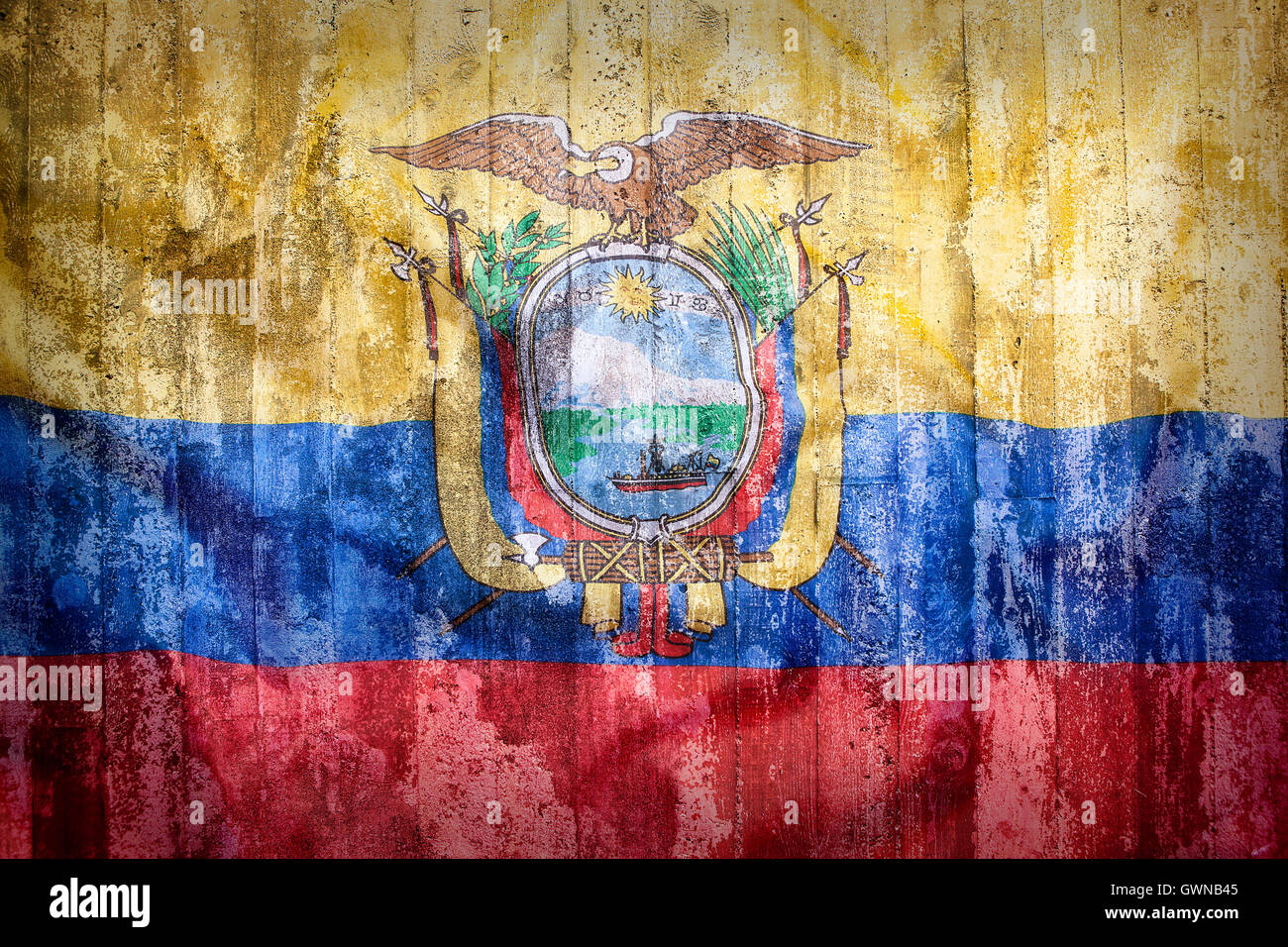 Grunge style de l'Equateur drapeau sur un mur de brique pour le fond Banque D'Images