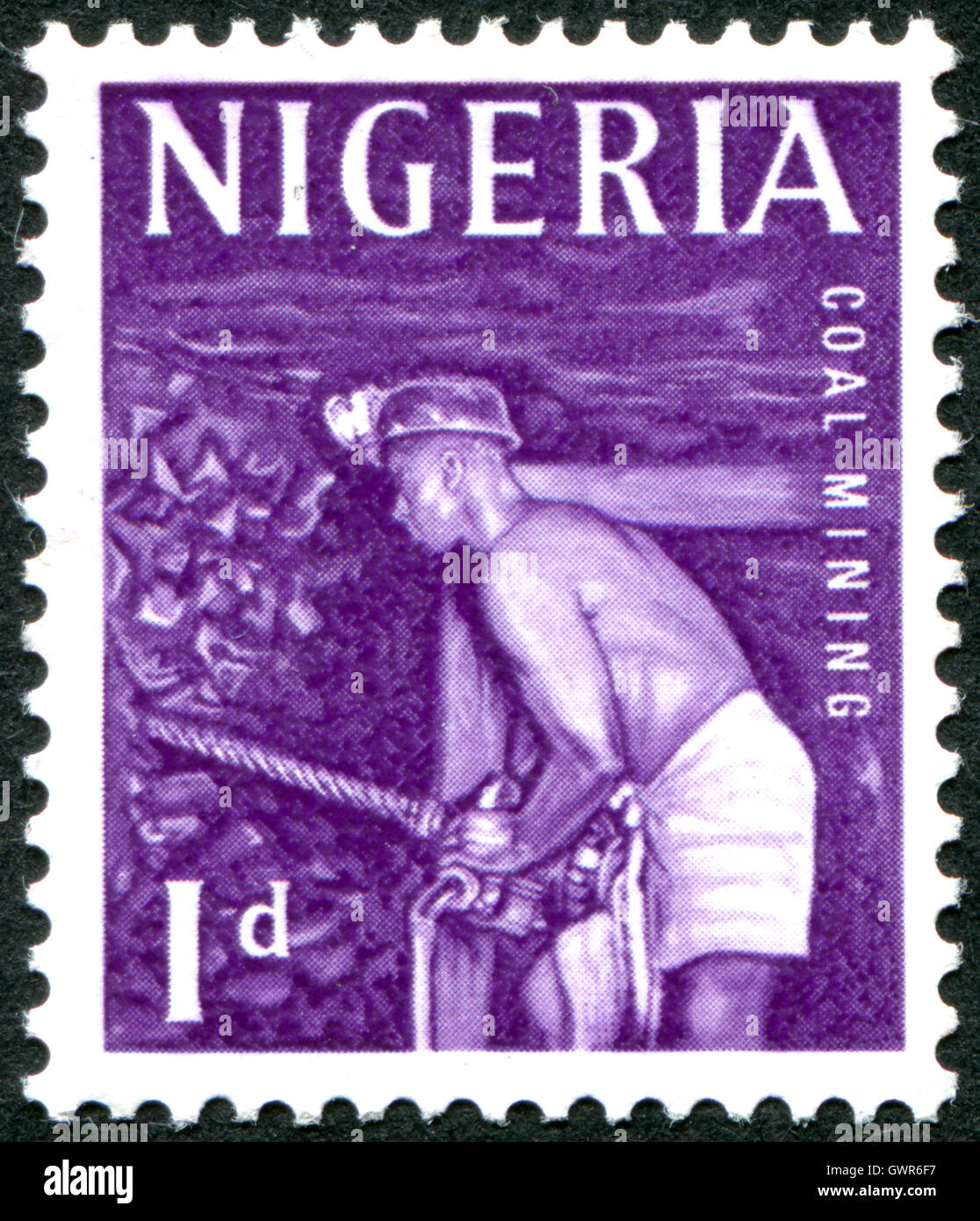 Nigéria - circa 1961 : timbre-poste imprimé dans le Nigeria, illustré mineur de charbon, vers 1961 Banque D'Images