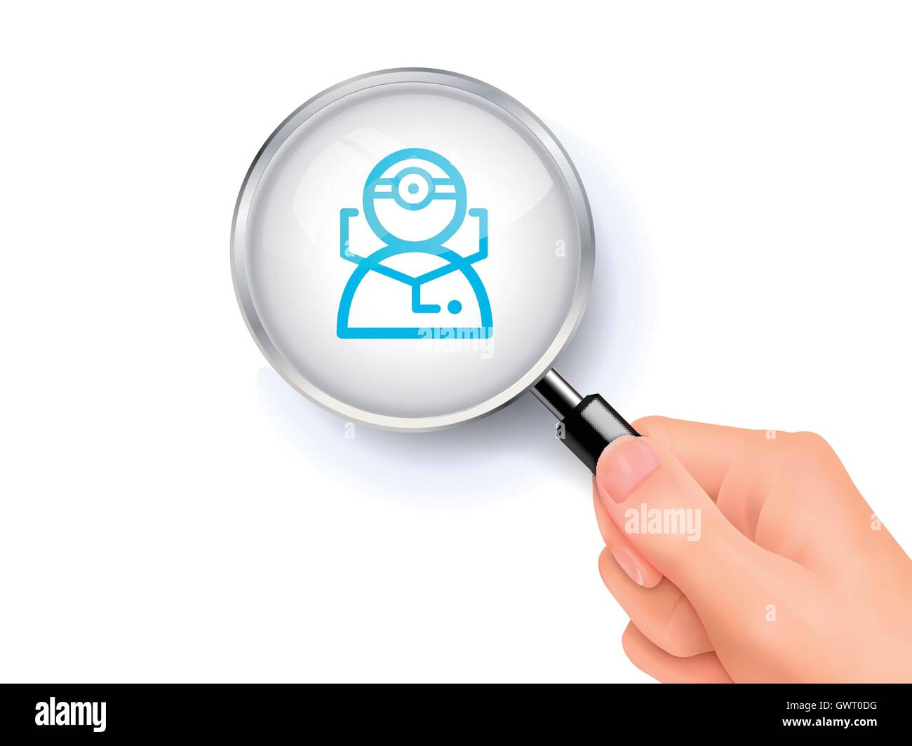 Médecin signe montrant à travers par l'icône loupe tenus à la main. 3D illustration. Illustration de Vecteur