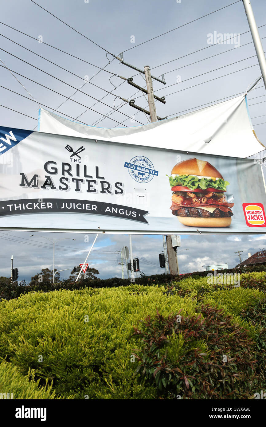 Faim Australien Jack's Burger King bannière de promotion Banque D'Images