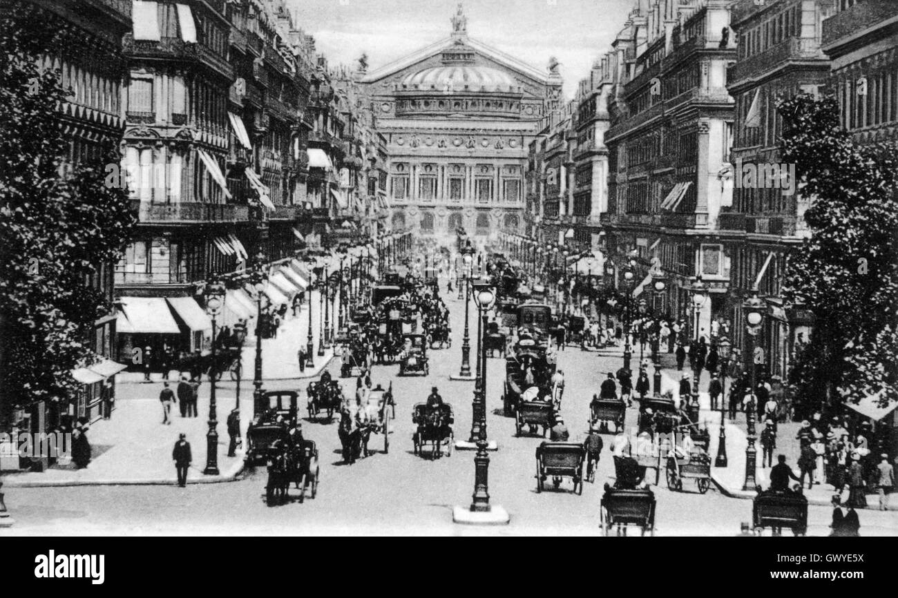 Avenue de l'Opéra et Palais Garnier , Paris 1900 Banque D'Images